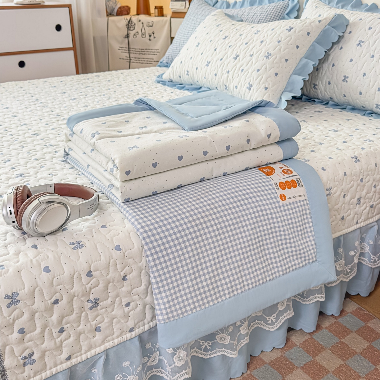 91家纺网 家纺一手货源 找家纺 （总）雅眠居 2026直播爆款双层蕾丝花边夏被款床盖款四件套