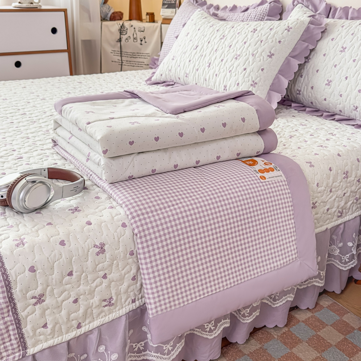 91家纺网 家纺一手货源 找家纺 （总）雅眠居 2026直播爆款双层蕾丝花边夏被款床盖款四件套