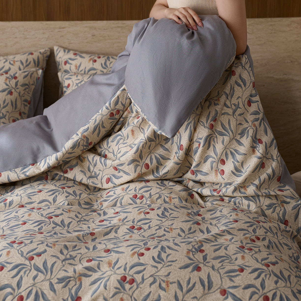 91家纺网 家纺一手货源 找家纺 如一 2026新款A类复古全棉棉麻印花四件套 硕果