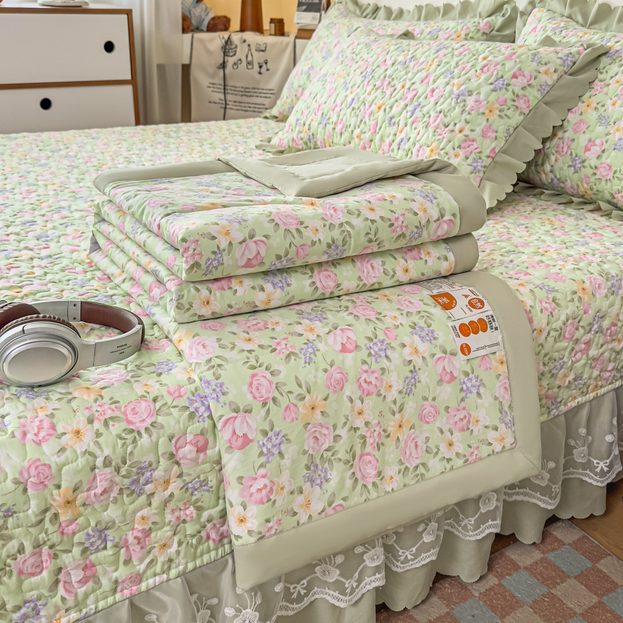 91家纺网 家纺一手货源 找家纺 （总）雅眠居 2026直播爆款双层蕾丝花边夏被款床盖款四件套