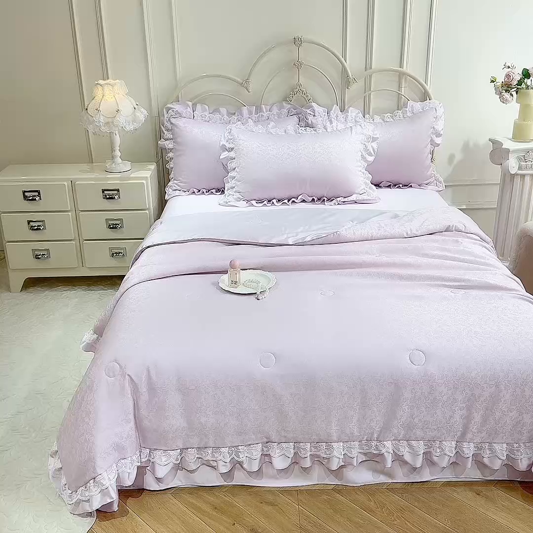 91家纺网 家纺一手货源 找家纺 优贝家纺 2026春夏新款提花水洗天丝冰丝天丝韩版夏被夏凉被空调被四件套 梵希-紫