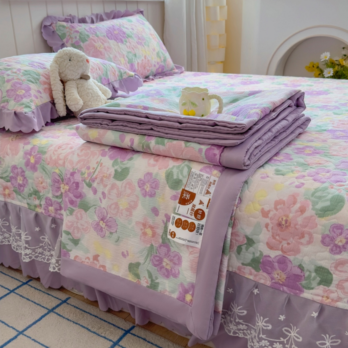 91家纺网 家纺一手货源 找家纺 （总）雅眠居 2026直播爆款双层蕾丝花边夏被款床盖款四件套