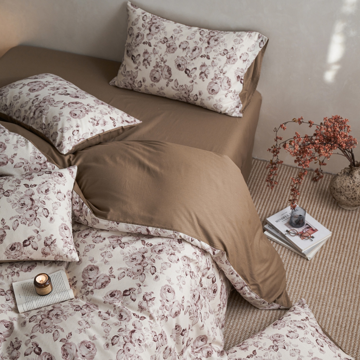 91家纺网 家纺一手货源 找家纺 如一 2026新款A类复古全棉棉麻印花四件套 墨染