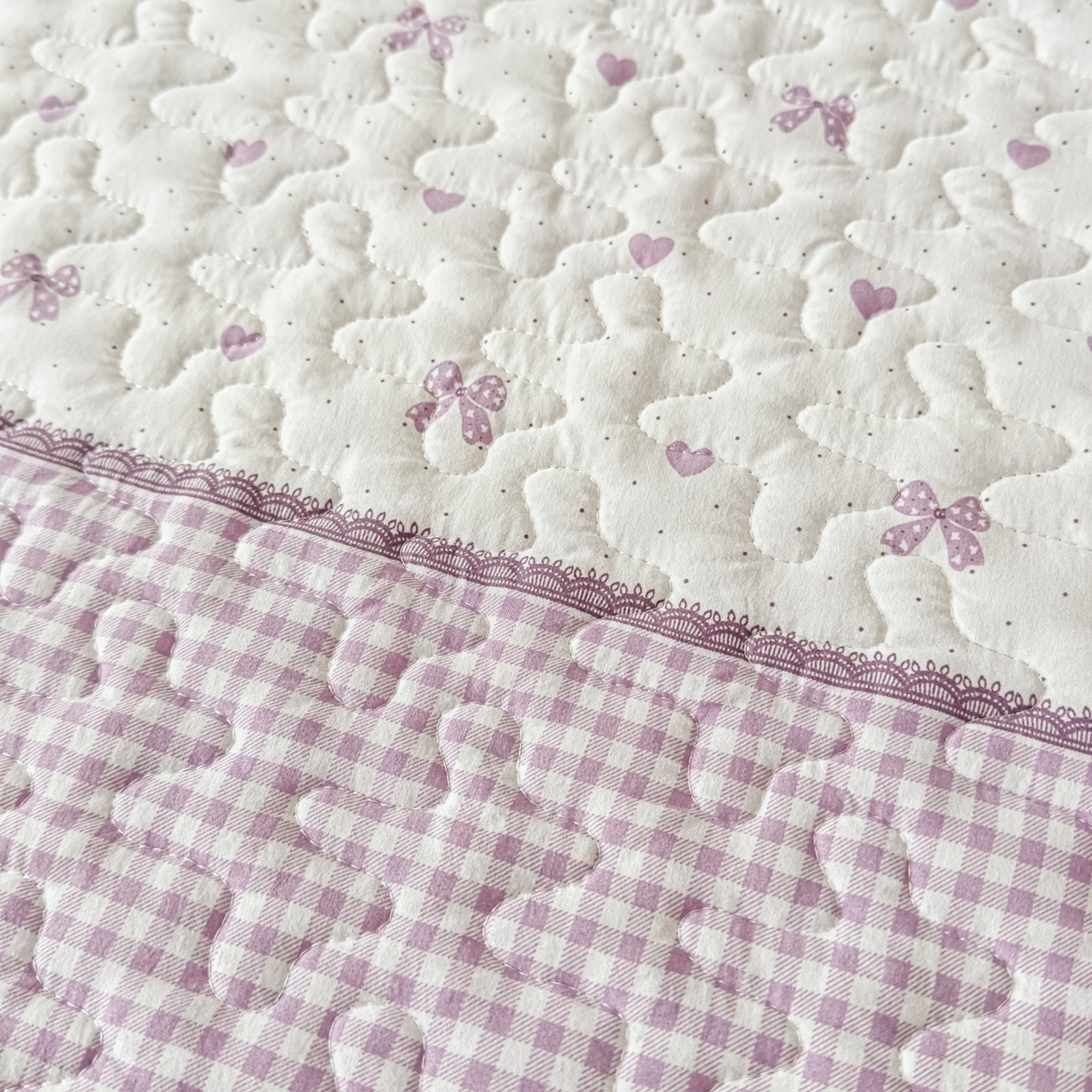 91家纺网 家纺一手货源 找家纺 雅眠居 2026直播爆款双层蕾丝花边夏被款床盖款四件套 彩格-紫