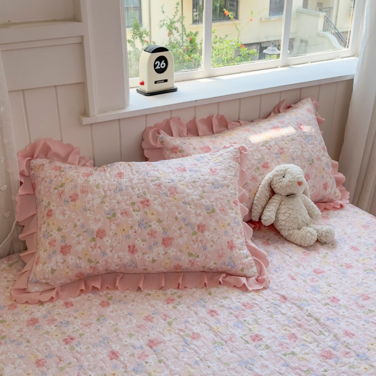 91家纺网 家纺一手货源 找家纺 雅眠居 2026直播爆款双层蕾丝花边夏被款床盖款四件套 十里桃花