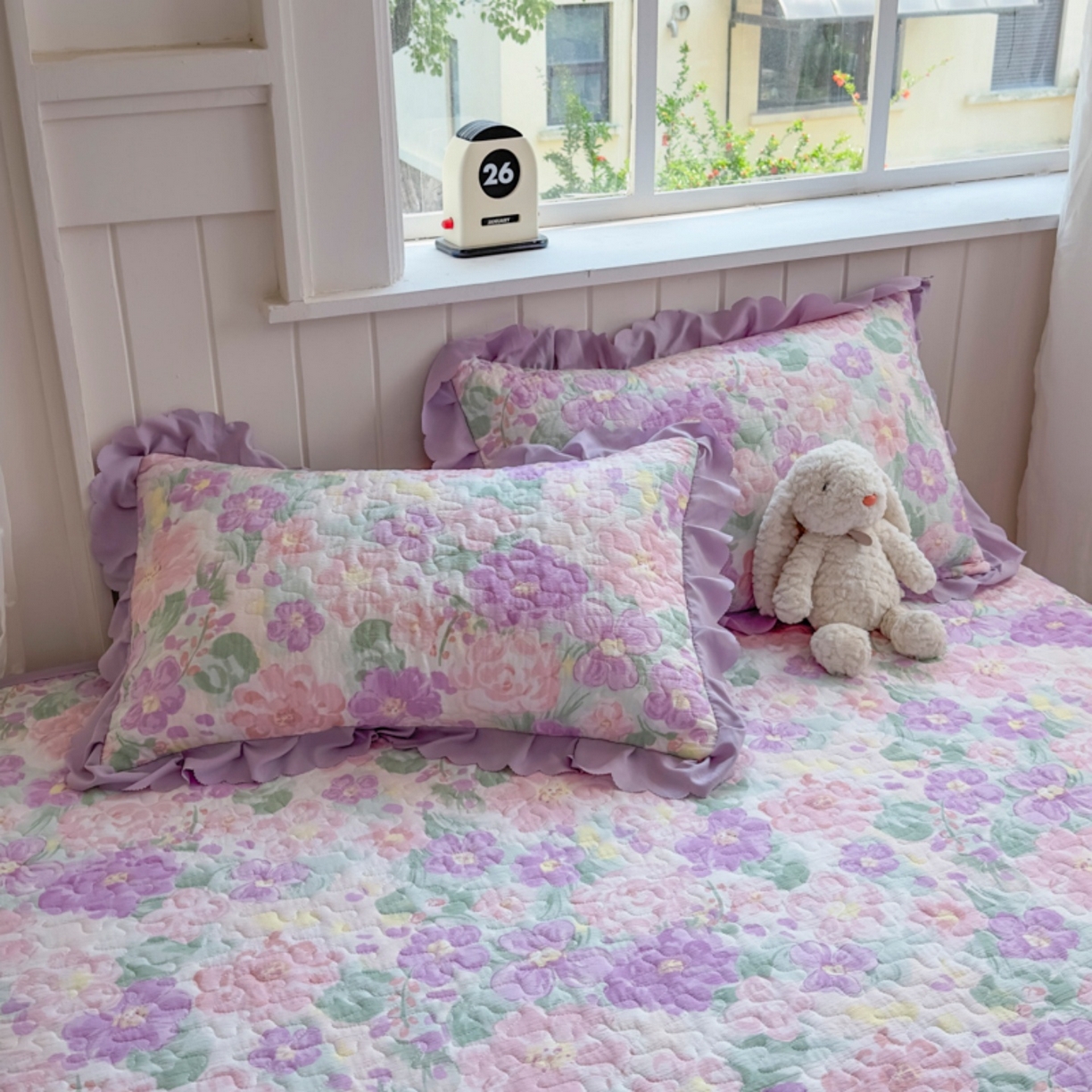 91家纺网 家纺一手货源 找家纺 雅眠居 2026直播爆款双层蕾丝花边夏被款床盖款四件套 夏花