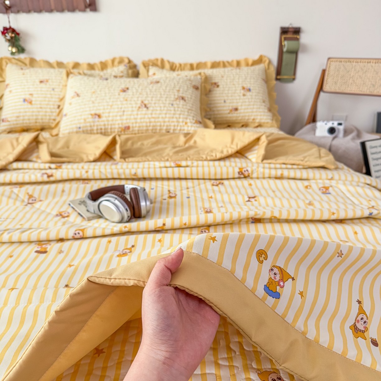 91家纺网 家纺一手货源 找家纺 雅眠居 2026直播爆款双层蕾丝花边夏被款床盖款四件套 小福星