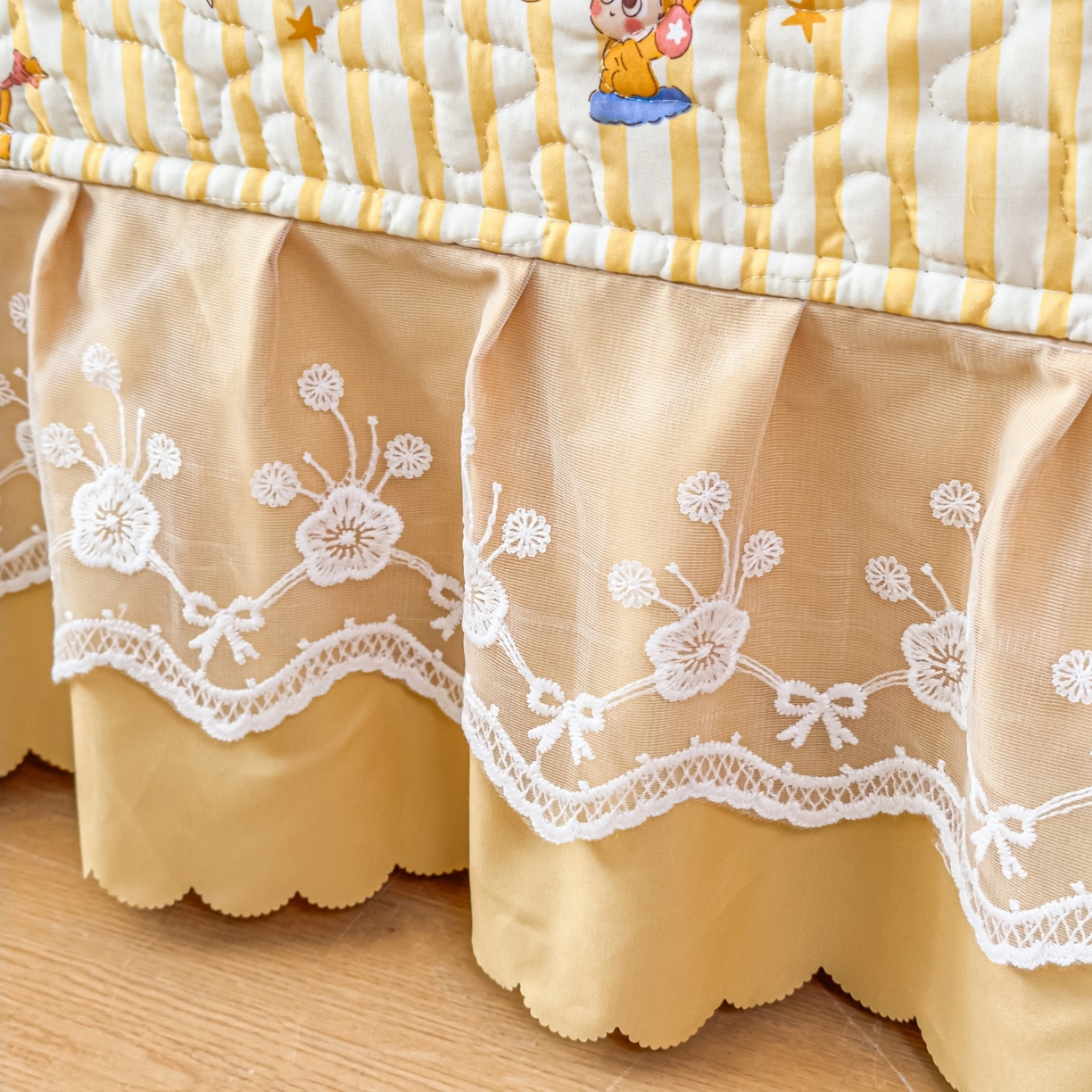 91家纺网 家纺一手货源 找家纺 雅眠居 2026直播爆款双层蕾丝花边夏被款床盖款四件套 小福星