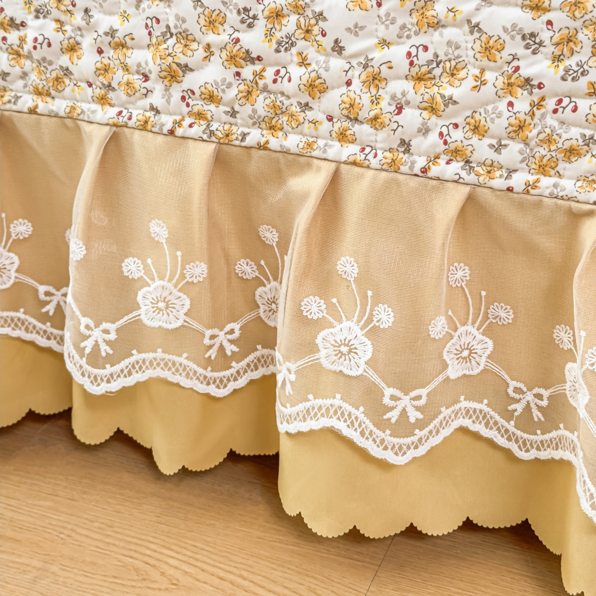 91家纺网 家纺一手货源 找家纺 雅眠居 2026直播爆款双层蕾丝花边夏被款床盖款四件套 小时光