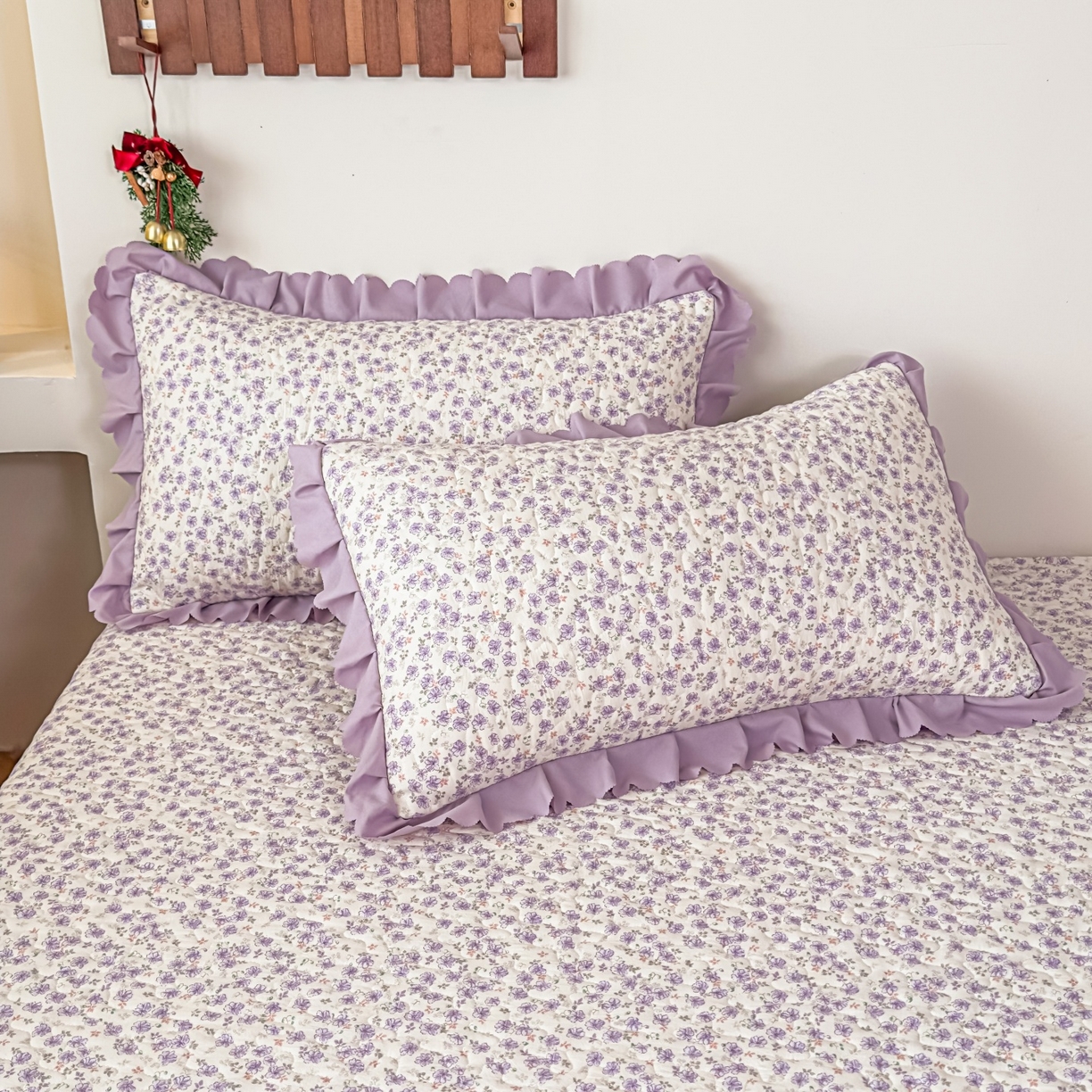 91家纺网 家纺一手货源 找家纺 雅眠居 2026直播爆款双层蕾丝花边夏被款床盖款四件套 紫萱