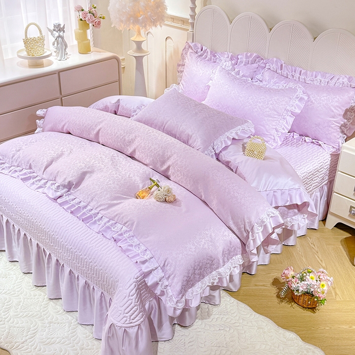 91家纺网 家纺一手货源 找家纺 优贝家纺 2026春夏新款提花水洗天丝冰丝天丝韩版夹棉床盖四件套 梵希-紫