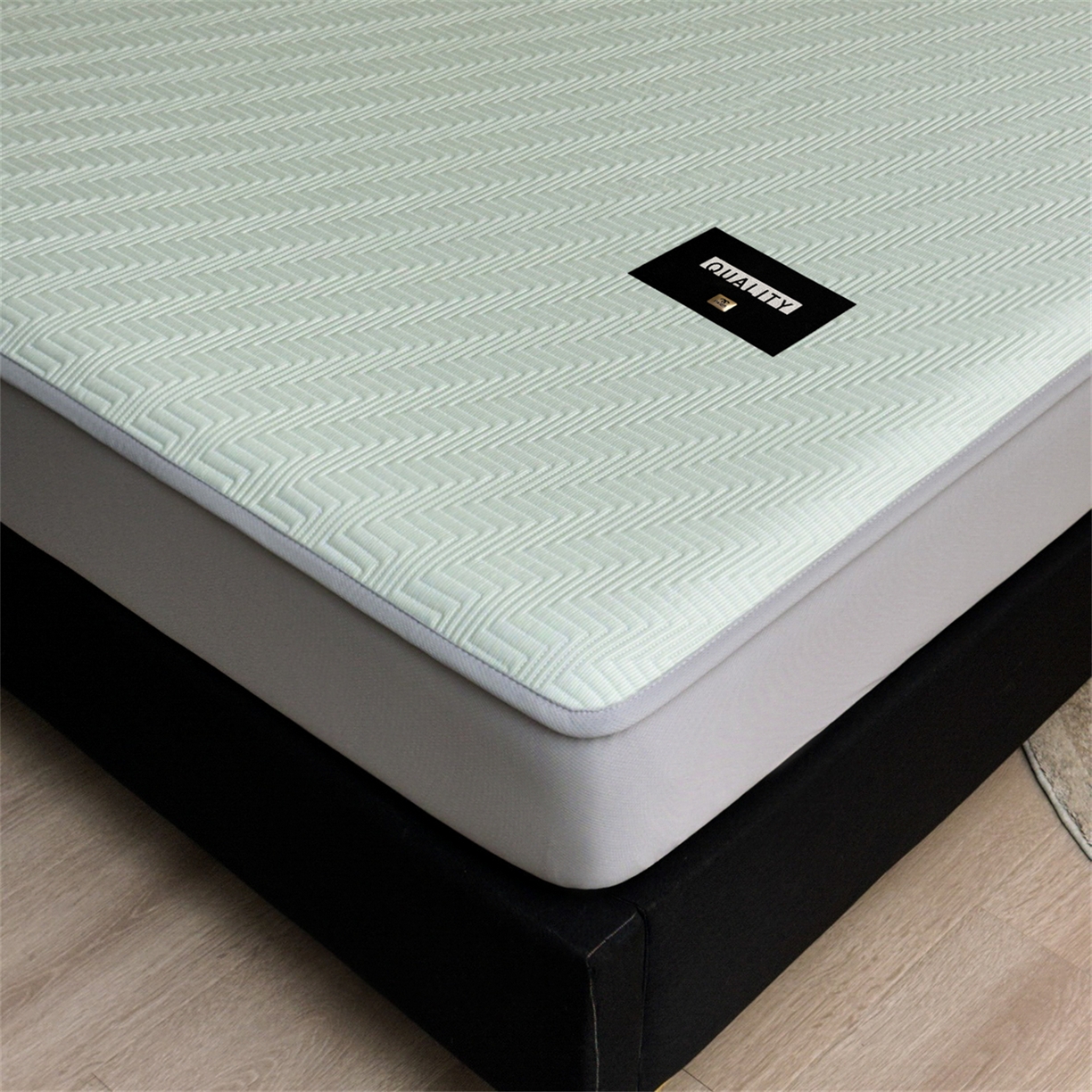 91家纺网 家纺一手货源 找家纺 慕木家纺 2026新款A类高克重三明治复合乙纶提花冰豆豆凉席床笠冰棱斜纹系列（提供买家秀） 冰棱斜纹-绿床笠款