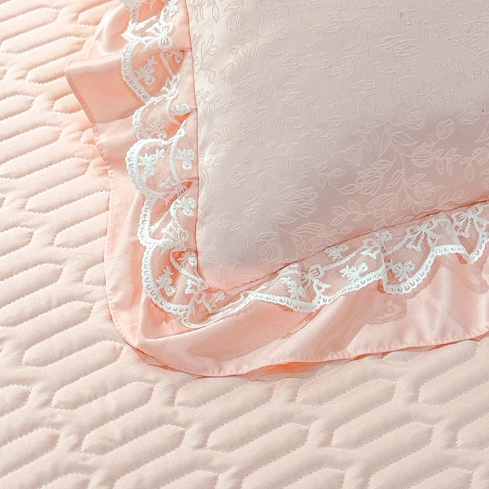 91家纺网 家纺一手货源 找家纺 优贝家纺 2026春夏新款提花水洗天丝冰丝天丝韩版夹棉床盖四件套 梵希-粉