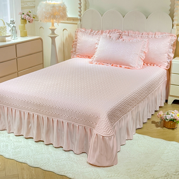 91家纺网 家纺一手货源 找家纺 优贝家纺 2026春夏新款提花水洗天丝冰丝天丝韩版夹棉床盖四件套 梵希-粉