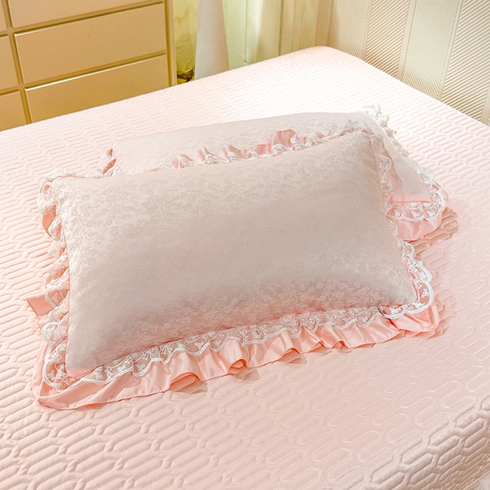 91家纺网 家纺一手货源 找家纺 优贝家纺 2026春夏新款提花水洗天丝冰丝天丝韩版夹棉床盖四件套 梵希-粉