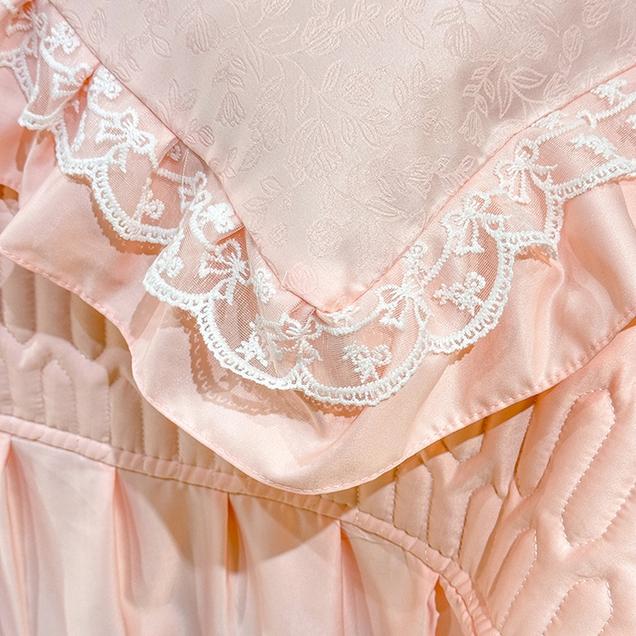 91家纺网 家纺一手货源 找家纺 优贝家纺 2026春夏新款提花水洗天丝冰丝天丝韩版夹棉床盖四件套 梵希-粉