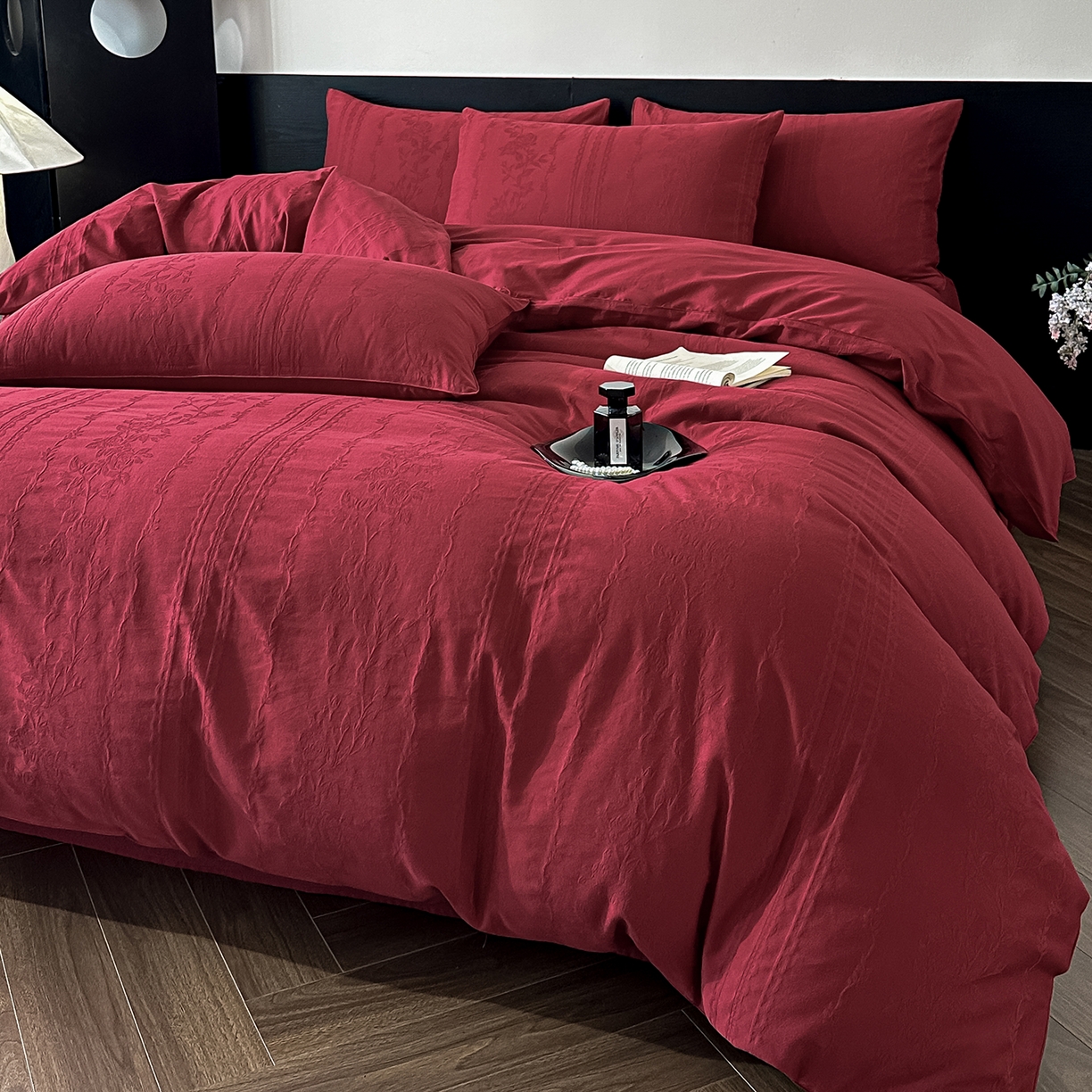 91家纺网 家纺一手货源 找家纺 优悦生活馆 2026新款60s全棉纯棉婚庆提花四件套（提供买家秀） 花漾甜心