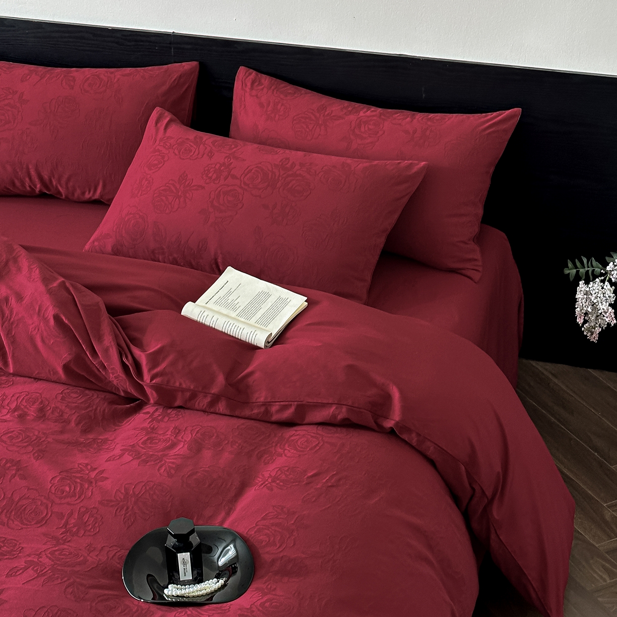 91家纺网 家纺一手货源 找家纺 优悦生活馆 2026新款60s全棉纯棉婚庆提花四件套（提供买家秀） 玫瑰之恋