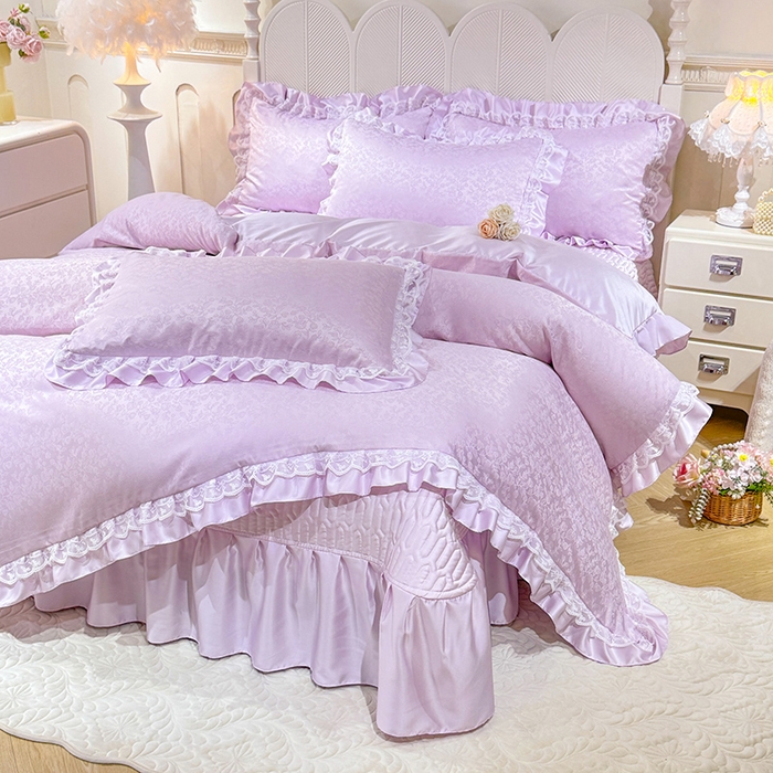 91家纺网 家纺一手货源 找家纺 优贝家纺 2026春夏新款提花水洗天丝冰丝天丝韩版夹棉床盖四件套 梵希-紫