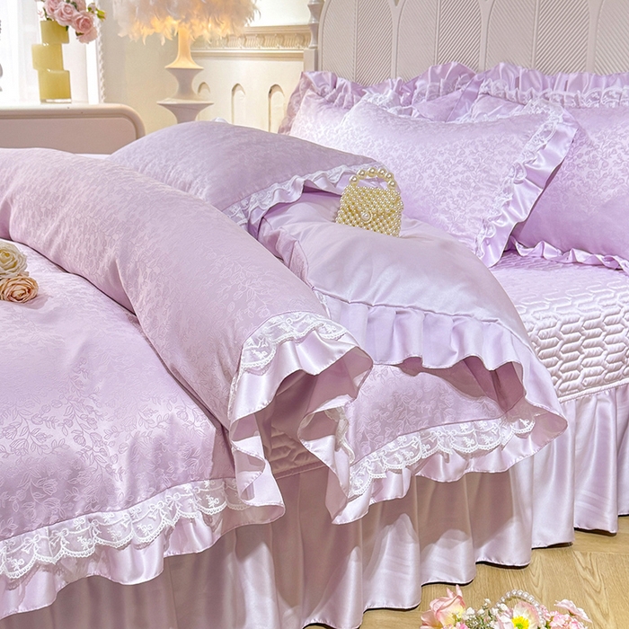 91家纺网 家纺一手货源 找家纺 优贝家纺 2026春夏新款提花水洗天丝冰丝天丝韩版夹棉床盖四件套 梵希-紫