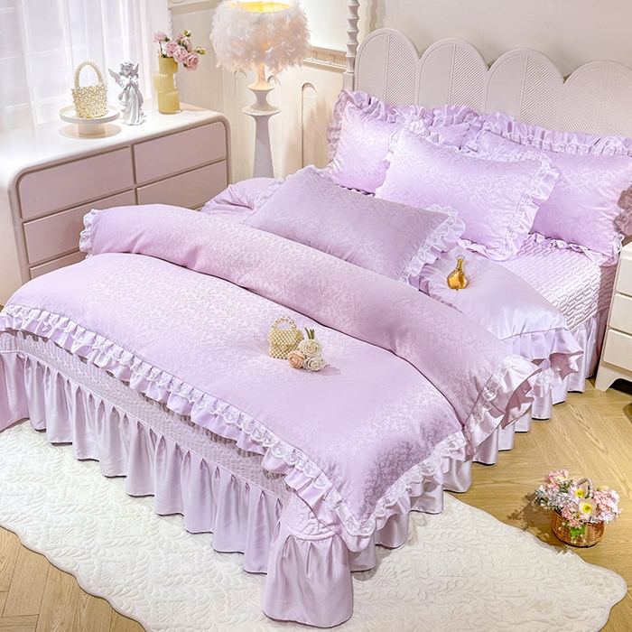 91家纺网 家纺一手货源 找家纺 优贝家纺 2026春夏新款提花水洗天丝冰丝天丝韩版夹棉床盖四件套 梵希-紫