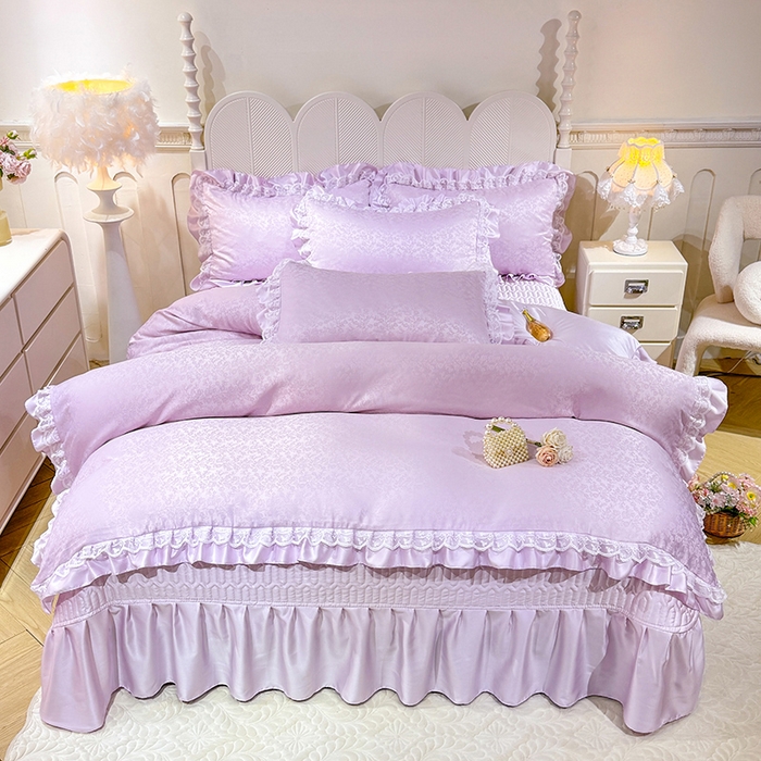 91家纺网 家纺一手货源 找家纺 优贝家纺 2026春夏新款提花水洗天丝冰丝天丝韩版夹棉床盖四件套 梵希-紫