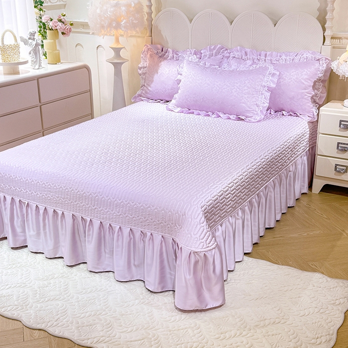 91家纺网 家纺一手货源 找家纺 优贝家纺 2026春夏新款提花水洗天丝冰丝天丝韩版夹棉床盖四件套 梵希-紫