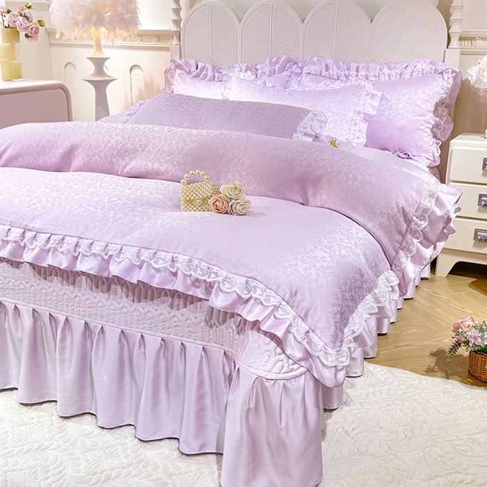 91家纺网 家纺一手货源 找家纺 优贝家纺 2026春夏新款提花水洗天丝冰丝天丝韩版夹棉床盖四件套 梵希-紫