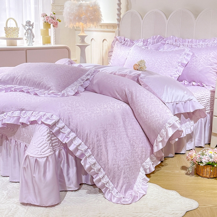 91家纺网 家纺一手货源 找家纺 优贝家纺 2026春夏新款提花水洗天丝冰丝天丝韩版夹棉床盖四件套 梵希-紫