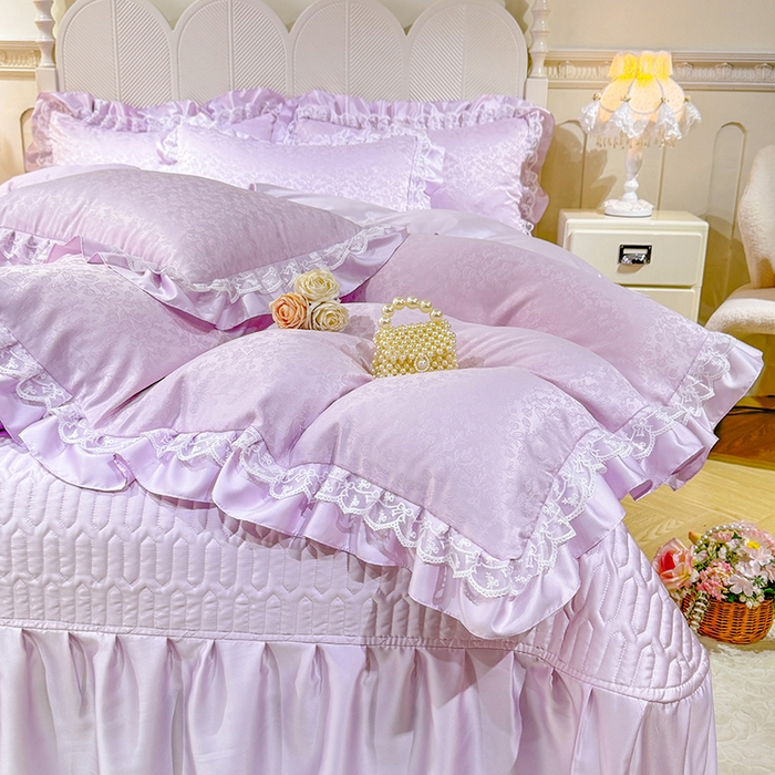 91家纺网 家纺一手货源 找家纺 优贝家纺 2026春夏新款提花水洗天丝冰丝天丝韩版夹棉床盖四件套 梵希-紫