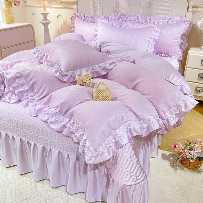 91家纺网 家纺一手货源 找家纺 优贝家纺 2026春夏新款提花水洗天丝冰丝天丝韩版夹棉床盖四件套 梵希-紫