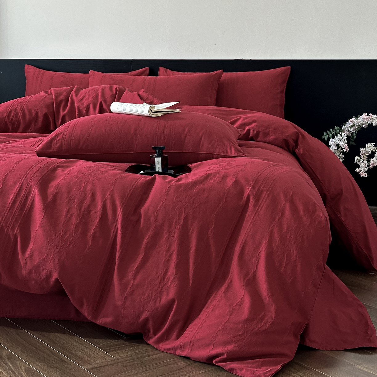 91家纺网 家纺一手货源 找家纺 优悦生活馆 2026新款60s全棉纯棉婚庆提花四件套（提供买家秀） 花漾甜心