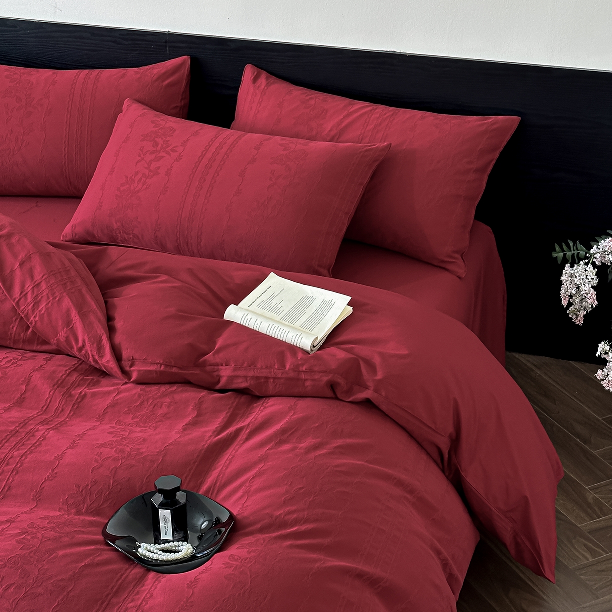 91家纺网 家纺一手货源 找家纺 优悦生活馆 2026新款60s全棉纯棉婚庆提花四件套（提供买家秀） 花漾甜心