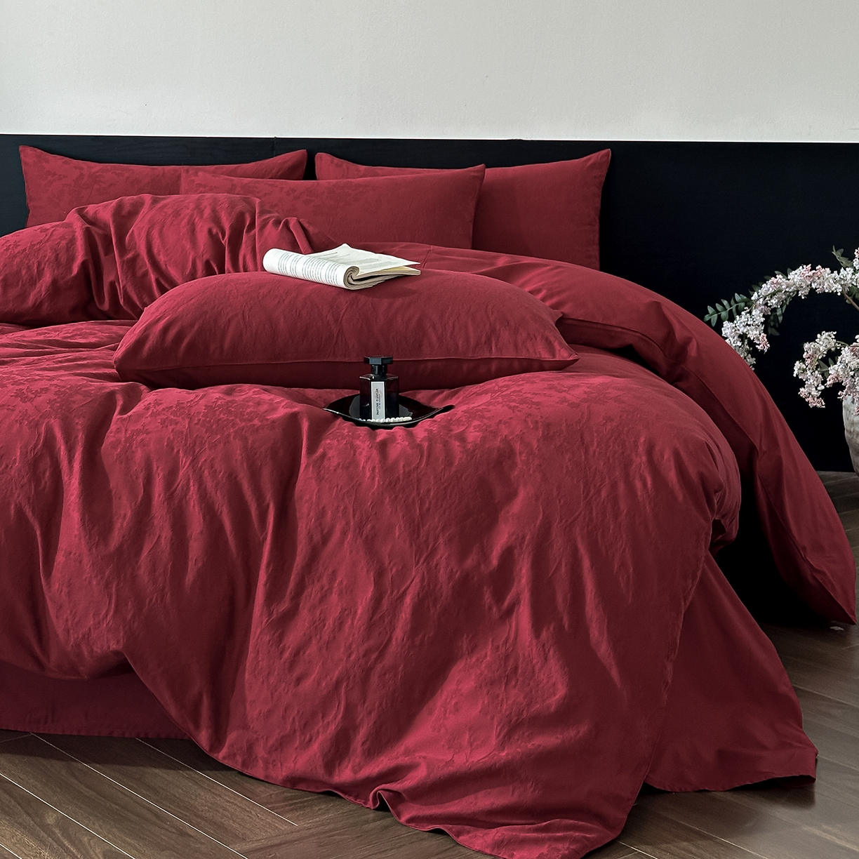 91家纺网 家纺一手货源 找家纺 优悦生活馆 2026新款60s全棉纯棉婚庆提花四件套（提供买家秀） 梦幻花园