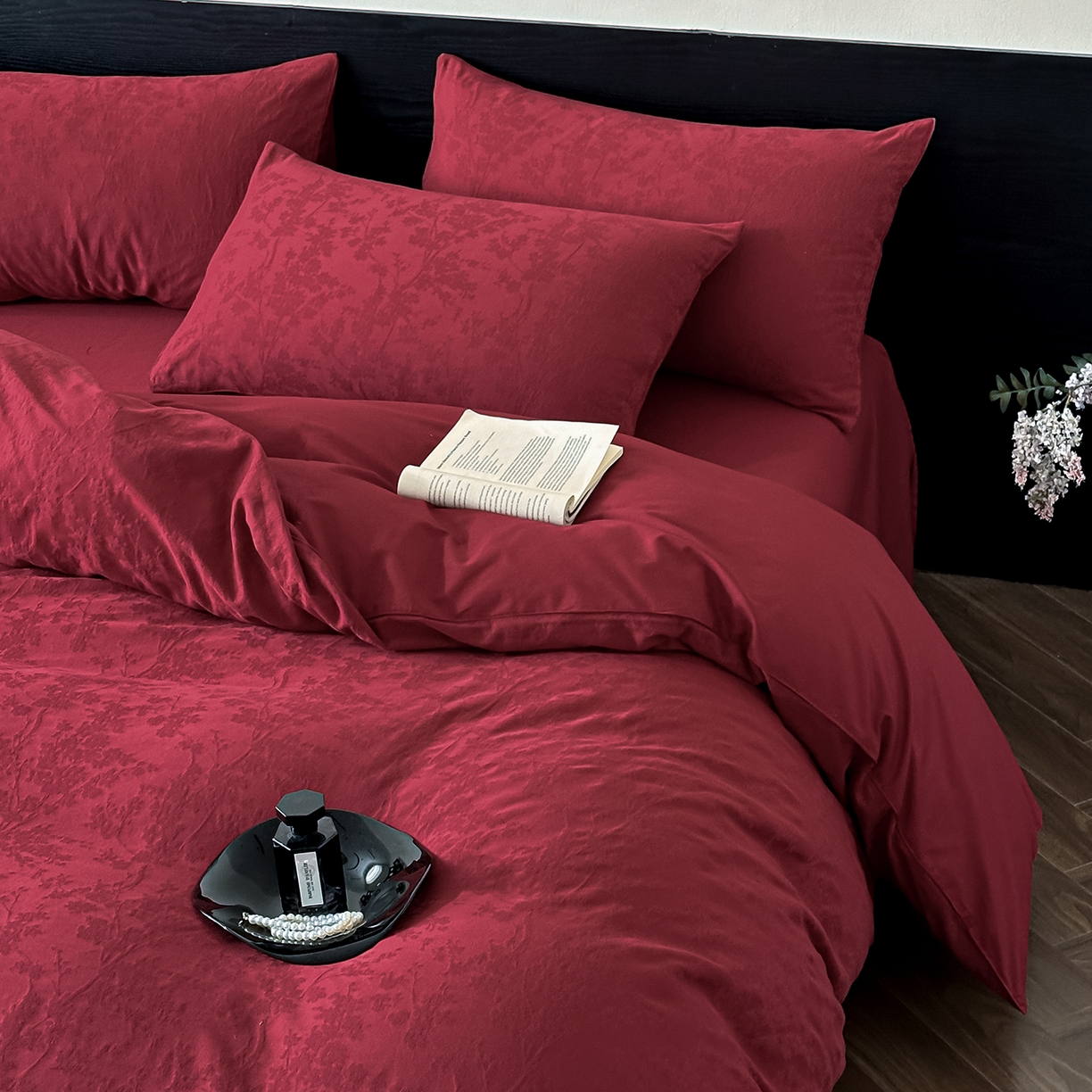 91家纺网 家纺一手货源 找家纺 优悦生活馆 2026新款60s全棉纯棉婚庆提花四件套（提供买家秀） 梦幻花园