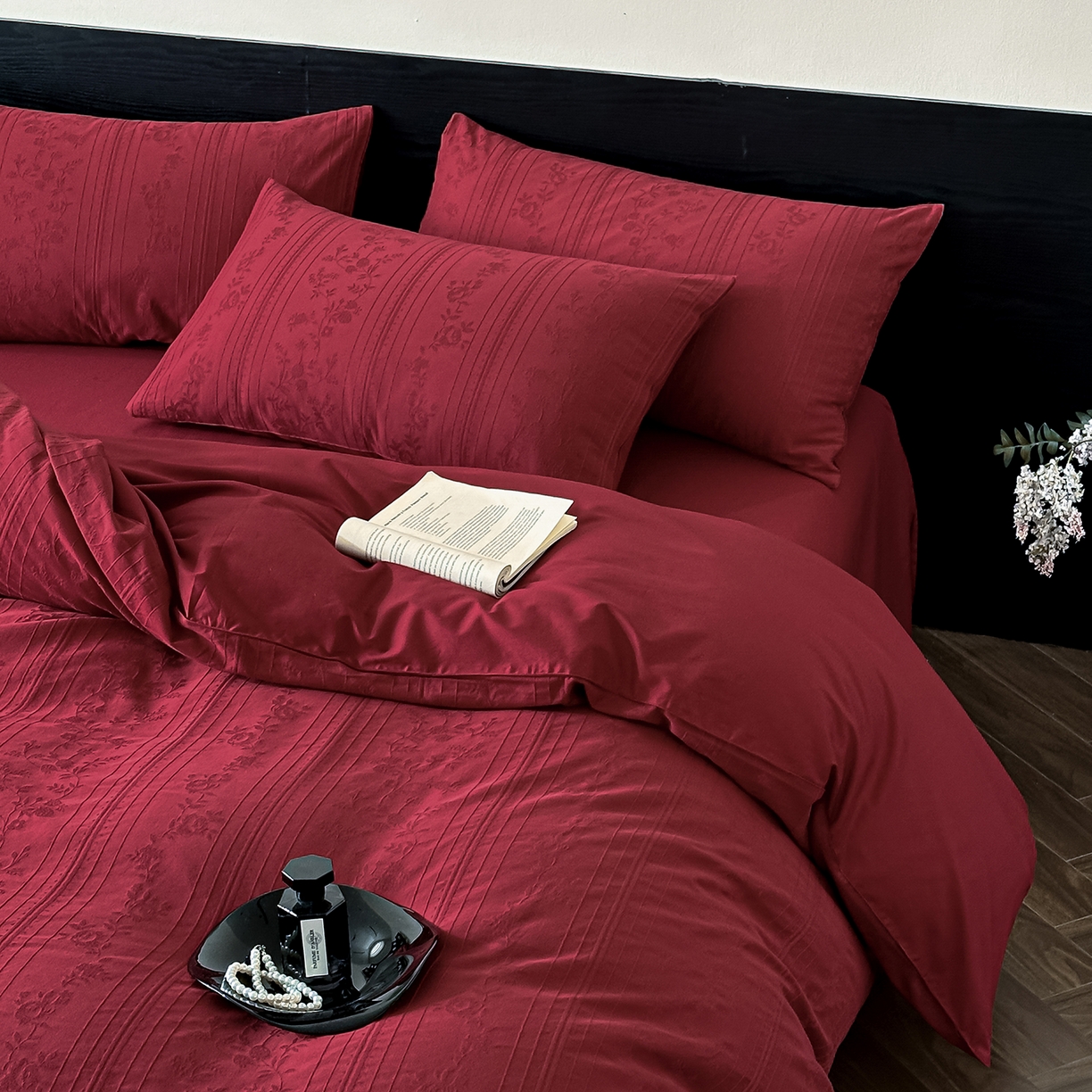 91家纺网 家纺一手货源 找家纺 优悦生活馆 2026新款60s全棉纯棉婚庆提花四件套（提供买家秀） 沁香