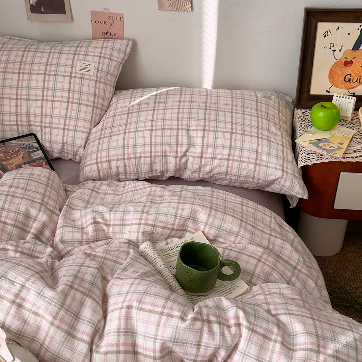 91家纺网 家纺一手货源 找家纺 （总）艾咪-Amy ntmy 2026春夏新款布标格纹款全棉纯棉色织水洗棉四件套