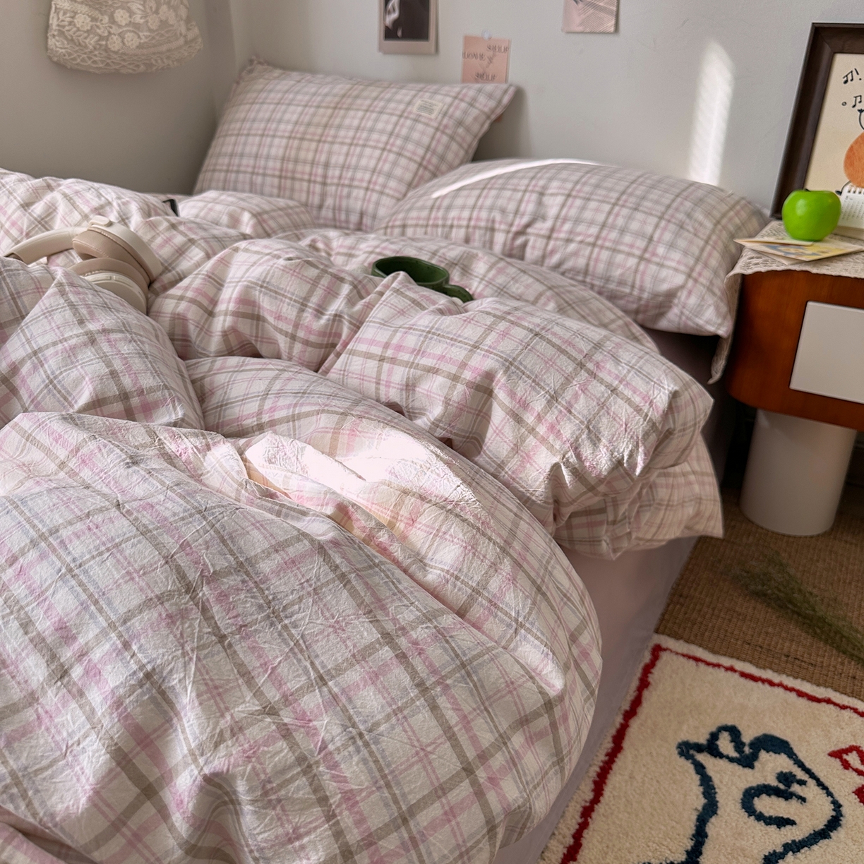 91家纺网 家纺一手货源 找家纺 （总）艾咪-Amy ntmy 2026春夏新款布标格纹款全棉纯棉色织水洗棉四件套