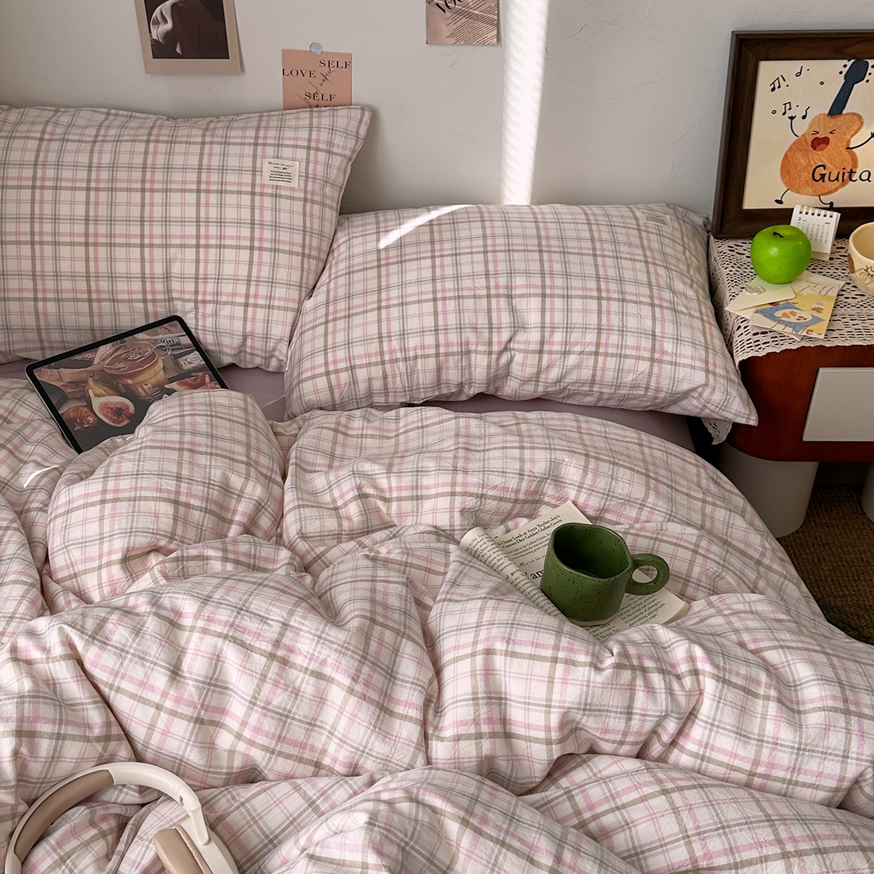 91家纺网 家纺一手货源 找家纺 （总）艾咪-Amy ntmy 2026春夏新款布标格纹款全棉纯棉色织水洗棉四件套