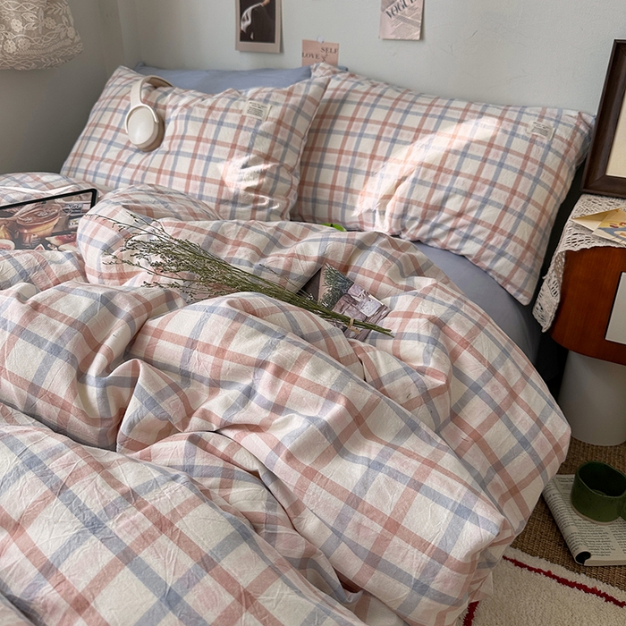 91家纺网 家纺一手货源 找家纺 （总）艾咪-Amy ntmy 2026春夏新款布标格纹款全棉纯棉色织水洗棉四件套