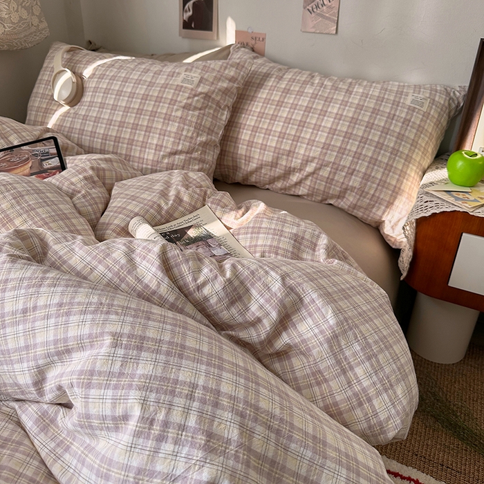 91家纺网 家纺一手货源 找家纺 艾咪-Amy ntmy 2026春夏新款布标格纹款全棉纯棉色织水洗棉四件套 布标款-浅野