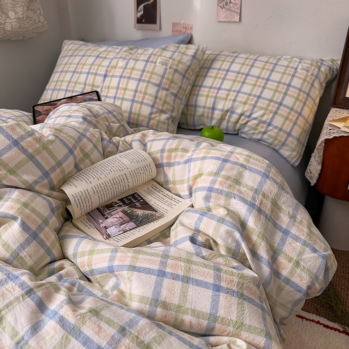 艾咪-Amy ntmy 2026春夏新款布标格纹款全棉纯棉色织水洗棉四件套 布标款-屿光