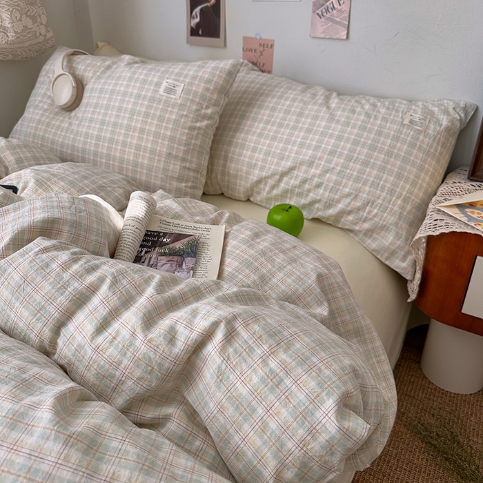 艾咪-Amy ntmy 2026春夏新款布标格纹款全棉纯棉色织水洗棉四件套 布标款-浅序