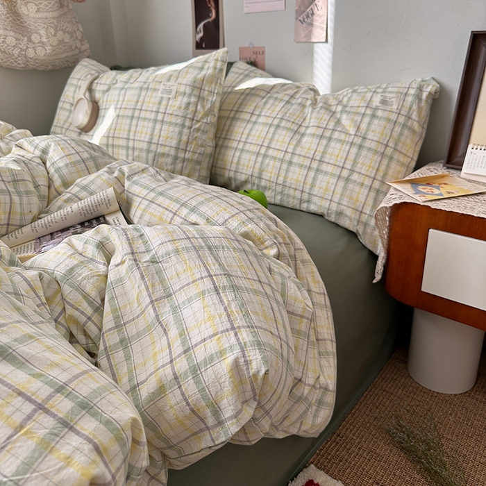 艾咪-Amy ntmy 2026春夏新款布标格纹款全棉纯棉色织水洗棉四件套 布标款-森语