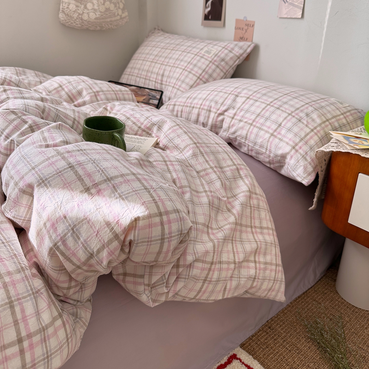 91家纺网 家纺一手货源 找家纺 艾咪-Amy ntmy 2026春夏新款布标格纹款全棉纯棉色织水洗棉四件套 布标款-春野