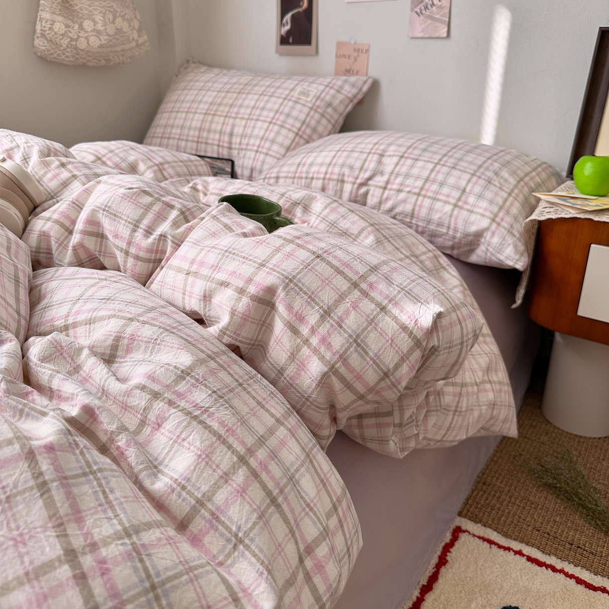 91家纺网 家纺一手货源 找家纺 艾咪-Amy ntmy 2026春夏新款布标格纹款全棉纯棉色织水洗棉四件套 布标款-春野