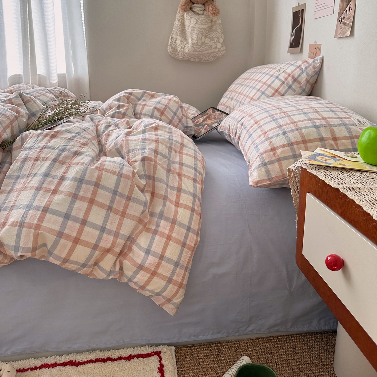 91家纺网 家纺一手货源 找家纺 艾咪-Amy ntmy 2026春夏新款布标格纹款全棉纯棉色织水洗棉四件套 布标款-简调