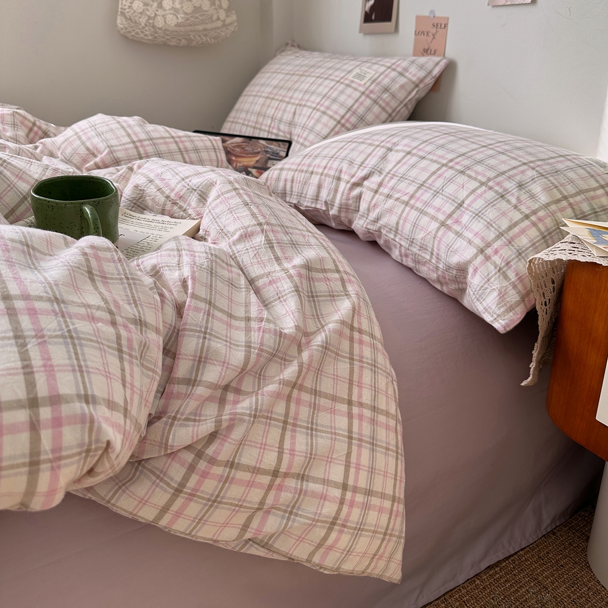 91家纺网 家纺一手货源 找家纺 艾咪-Amy ntmy 2026春夏新款布标格纹款全棉纯棉色织水洗棉四件套 布标款-春野