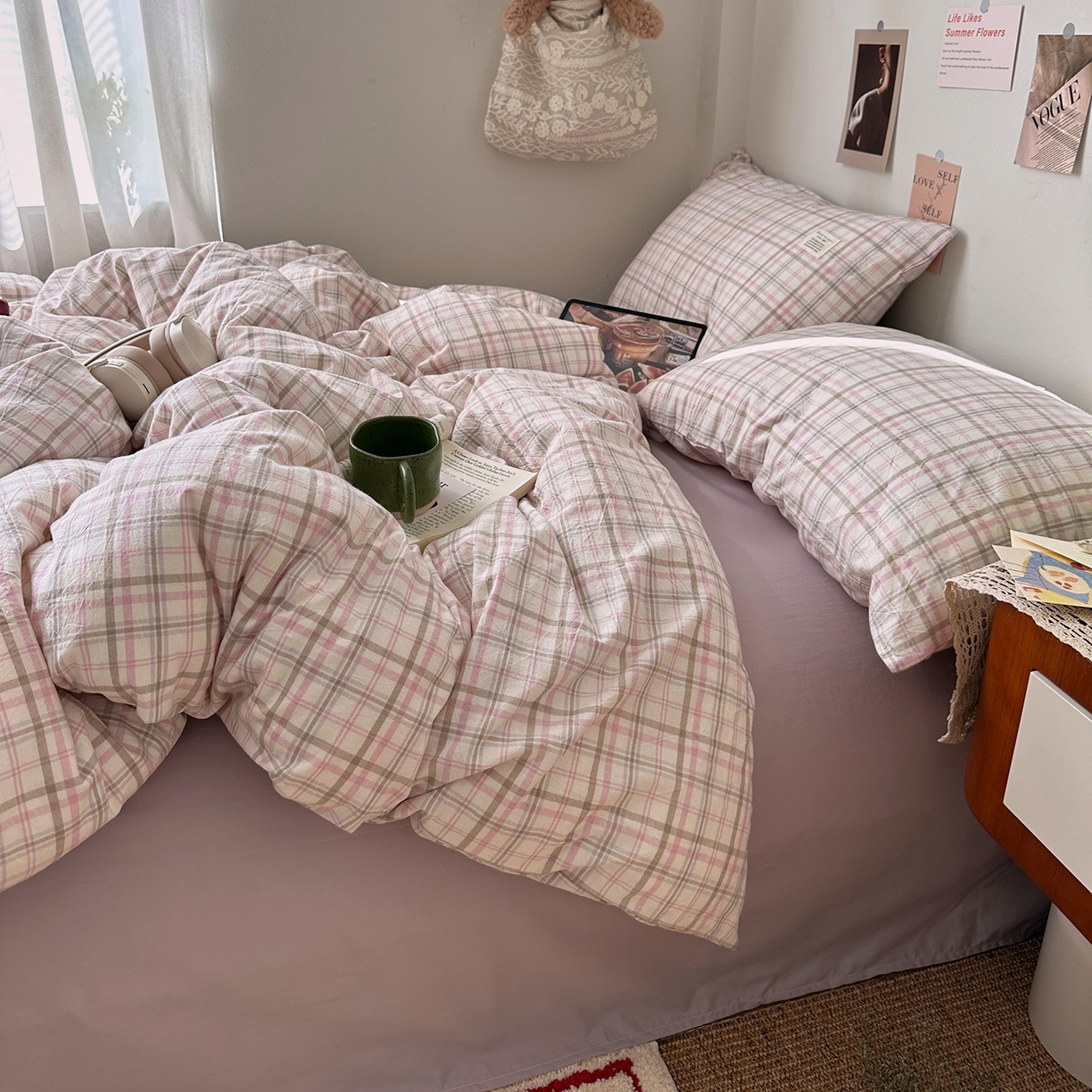 91家纺网 家纺一手货源 找家纺 艾咪-Amy ntmy 2026春夏新款布标格纹款全棉纯棉色织水洗棉四件套 布标款-春野