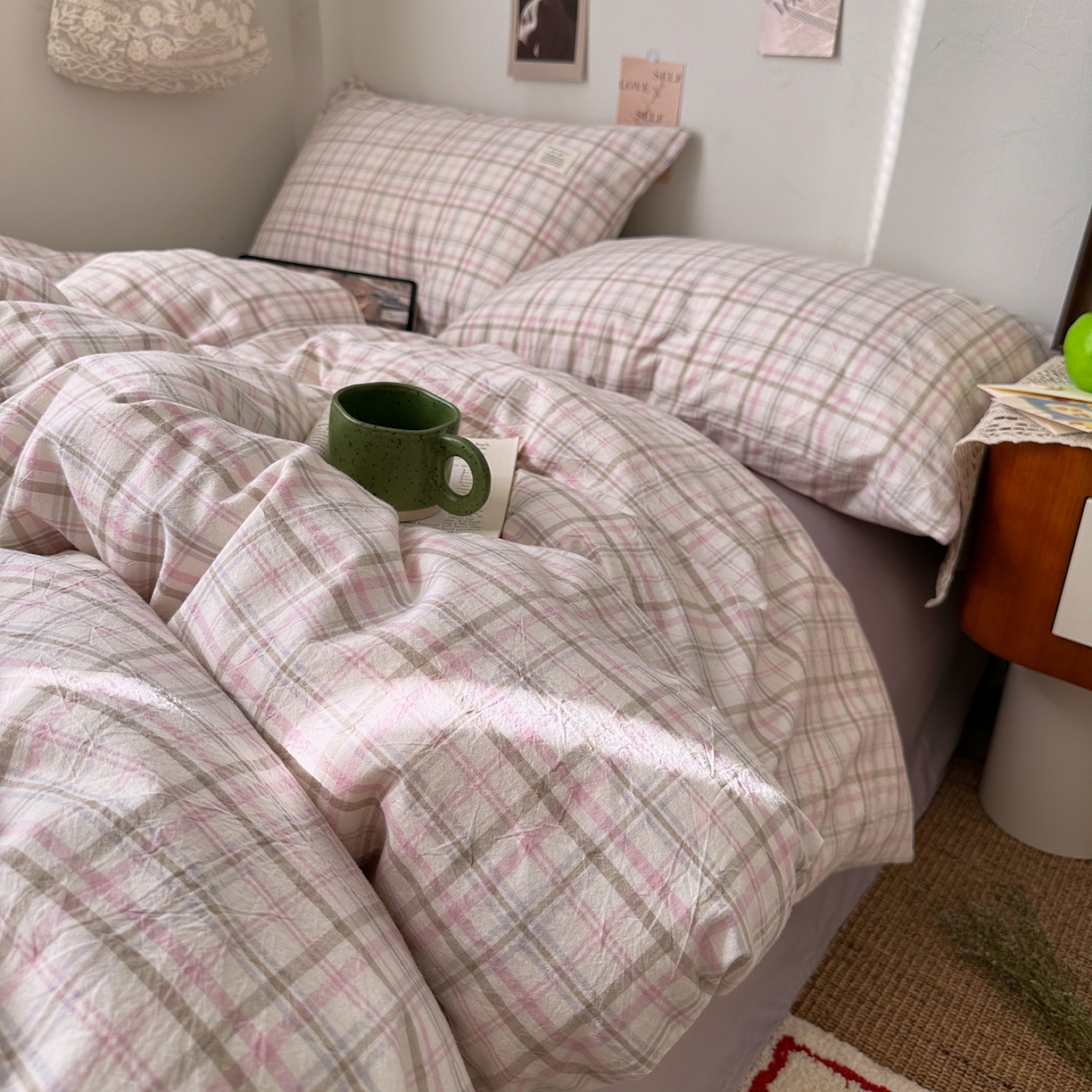 91家纺网 家纺一手货源 找家纺 艾咪-Amy ntmy 2026春夏新款布标格纹款全棉纯棉色织水洗棉四件套 布标款-春野